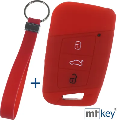 Produktbild von Auto Schlüssel Silikon Schutz Hülle + Schlüsselband Rot Kompatibel mit VW Passat B8 Arteon Skoda Kodiaq 3 Tasten KEYLESS SMARTKEY