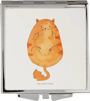 Produktbild von Mr. & Mrs. Panda Schminkspiegel Katze Mittelfinger - Weiß - Geschenk, Klappbarer Spiegel, Frauen, Handspiegel, Klappspiegel, Taschenspiegel, Tiger, Genervt, Cats, Katzen