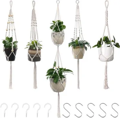 Produktbild von Hängekörbe Macramé Set beige Baumwollseil Blumenampel Innen Außen