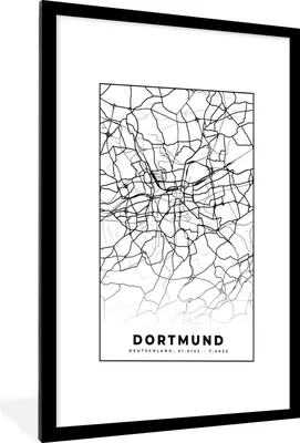Produktbild von MuchoWow® Gerahmtes Poster Dortmund - Karte - Stadtplan 60x90 cm - Poster mit Schwarzem Bilderrahmen Wandposter Rahmen Foto Bilder - Dekoration - Wandposter Wohnzimmer - Hochwertig