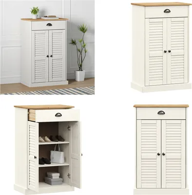 Image de vidaXL Armoire à chaussures VIGO Blanc 60x35x96 cm Pin massif - Armoire à chaussures - Rangement à chaussures - Etagère à chaussures