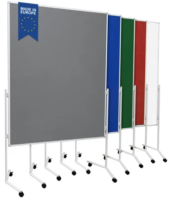Produktbild von Moderationstafel UP - Filz-Metaplanwand 120x150 cm - einteilig Grau - Moderationswand mit Filz- Oberfläche & Rollen - mobil & beidseitig nutzbar