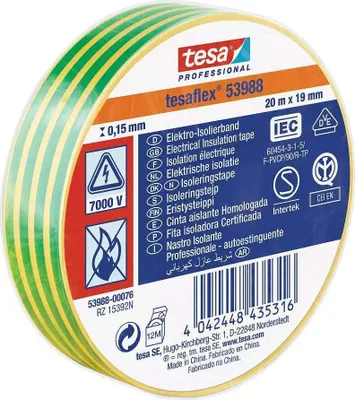 Produktbild von 10 Rollen tesa 53988 Professional Isolierband 7000V, 20 m x 19 mm, gelb/grün
