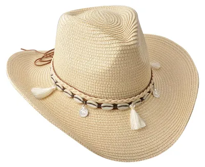 Produktbild von Clayre & Eef Damenhut 58 cm Beige Papierstroh Muscheln
