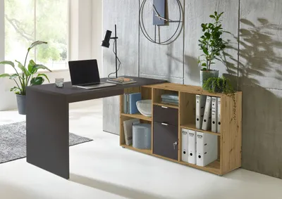 Produktbild von BMG Möbel Eckschreibtisch Lena (mit abschließbarer Tür, Computertisch, Homeoffice, Bürotisch) in anthrazit/ Artisan Eiche