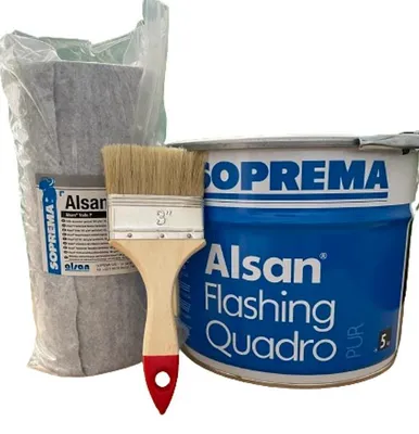 Produktbild von 3 tlg Set ALSAN Flashing Quadro 5,0 kg Flüssigkunststoff + Fleece + Pinsel