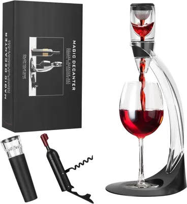 Produktbild von Weindekanter Set, für Weinliebhaber, 4-teilig, mit Dekanter, Belüfter, Stopfen und Korkenzieher