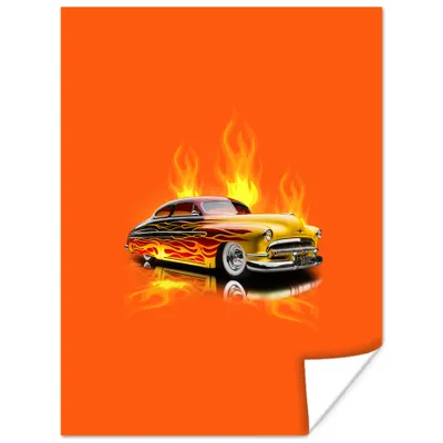 Produktbild von MuchoWow® Poster Auto - Flammen - Orange - Feuer - Vintage 90x120 cm - Wohnzimmer