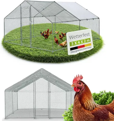 Immagine prodotto di Recinto per animali da esterno - Recinto per animali - Recinto per pollame - Gabbia per polli - Recinto per conigli - Dimensioni: 3x4x2 metri - Struttura in acciaio zincato