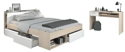 Produktbild von Parisot Most 61 Bett 140x200 mit Stauraum & Schreibtisch in Akazie-Weiß