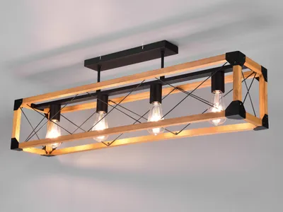 Produktbild von LED Küchendeckenlampe mit Holzbalken Industriedesign mehrflammig über Kochinsel
