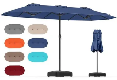 Produktbild von Doppelsonnenschirm mit Ständer 400 x 200 cm XXL Terrassenschirm mit Kurbel UPF 30+ Blau