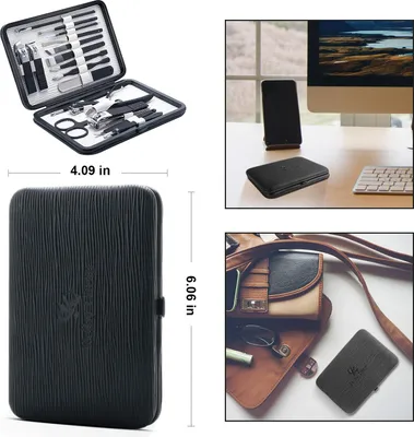 Produktbild von Maniküre Set 18-teilig Professionelles Nagelknipser Kit Pediküre Pflegewerkzeug - Edelstahl Herren Pflege Kit für Reisen & Zuhause (Schwarz)