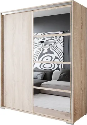 Produktbild von Easy4You T1 180 cm Sonoma Schiebetüren Kleiderschrank 180x217x66 cm mit Spiegel - Schlafzimmermöbel, Aufbewahrung - Mehrzweckschrank