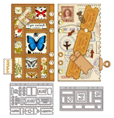 Produktbild von Metallstanzschablonen für Briefmarken und Tickets – Set für DIY Papierarbeiten und Scrapbooking