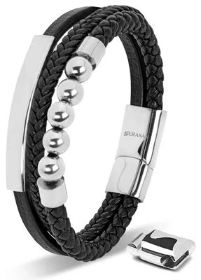 Produktbild von SERASAR Herren Armband 23cm Silber Leder Echtlede Verschluss Herrenschmuck
