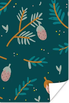 Produktbild von MuchoWow® Poster Muster - Grün - Erdbeere 60x90 cm - Wanddekoration
