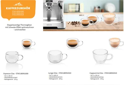 Obrázek produktu pro Eta 518092010, Sada, 0,23 l, Pohár, Cappuccino, Průhledná, Sklo