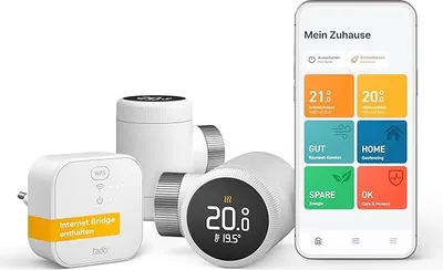 Immagine prodotto di Termostato intelligente per radiatori tado° X – Starter Kit con Bridge X, controllo del riscaldamento tramite app e altoparlante smart, non compatibile con V3+