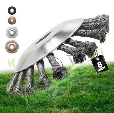 Produktbild von Drahtbürste Freischneider, Unkrautbürste Freischneider, Unkrautbürste für Rasentrimmer Freischneider Zubehör, Wildkrautbürste für Motorsense mit 25,4mm, mit 4 Stück Unkrautbürsten Zubehör (8 Zoll)