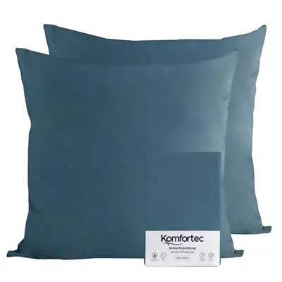Produktbild von Komfortec 100% Baumwolle Kissenbezüge 2er Set 50x50 cm, Superweicher Premium Jersey Kopfkissenbezug 150 g/m², Kissenhülle, Petrolblau