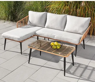 Produktbild von Eck-Loungeset 8tlg. helles Rattan mit Sitzkissen in beige