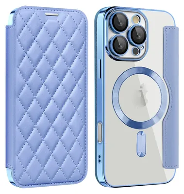 Produktbild von Für Apple iPhone 16 Pro 360 Grad Full Body Magsafe RFID Anti Datenklau Kunst Leder Hülle Tasche Hellblau
