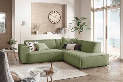 Produktbild von KAWOLA Sofa SAMU Ecksofa Cord olivgrün Recamiere rechts