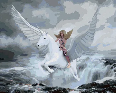Image de Zuty - Peinture par numéros - FEMME FANTASTIQUE ET PÉGASE, 40 x 50 cm, sans cadre et sans toile tendue