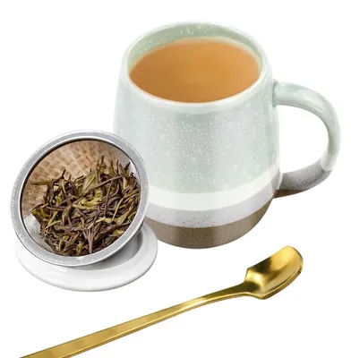 Teetasse mit Sieb & Deckel 400 ml, Porzellan, 3-in-1-Set