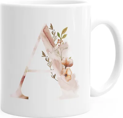 Produktbild von Buchstaben-Tasse "A" Tasse mit Buchstabe Alphabet Monogramm Watercolor gezeichnet Kaffeetasse Autiga® weiß unisize