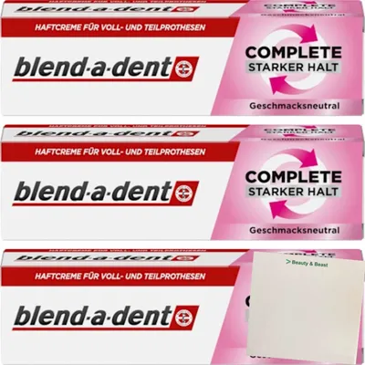 Produktbild von Blend-a-Dent Super Haftcreme Extra Stark Neutral 3er Pack (3x47g Tube) + usy Block