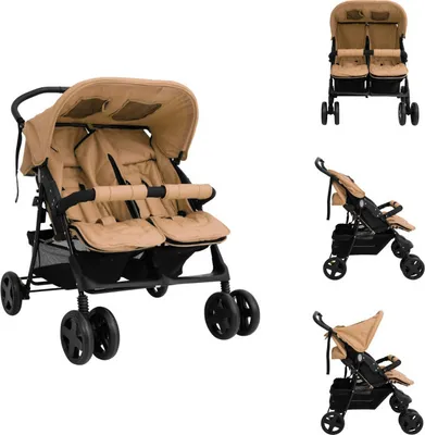 Produktbild von vidaXL Zwillingskinderwagen Taupe Stahl -  Kinderwagen