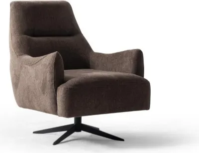 Obrázek produktu pro Moderní hnědé látkové křeslo s dřevěným rámem, stylový design
