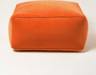Produktbild von HOMESCAPES Samt Sitzpouf orange – Sitzsack eckig, 60x60x27 cm