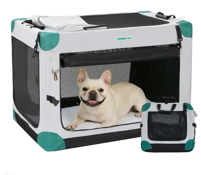 Image de Cage de transport pliable pour chiens, dimensions 66x48x48 cm, avec poignées de transport et couverture, pour chiens jusqu'à 15 kg, couleur grise