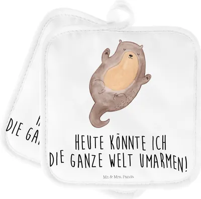 Produktbild von Mr. & Mrs. Panda Topflappen Otter Umarmen - Weiß - Geschenk, gut Gelaunt, Topflappenset, Topfuntersetzer, Set, Optimistisch, topfhalter, Seeotter See, Kochlappen, Hallo
