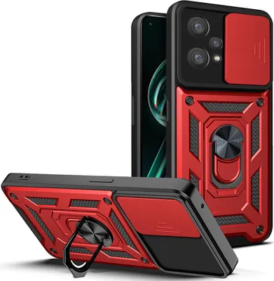 Produktbild von Realme 9 Pro Hülle mit Ring Ständer Halter Dia Kameraschutz TPU Bumper Silikon Schutzhülle für OPPO Realme 9 Pro Rot