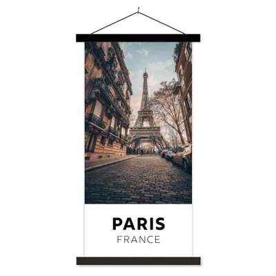 Produktbild von MuchoWow® Textilposter Paris - Frankreich - Eiffelturm 40x80 cm mit schwarzem Rahmen - Wandemalerei