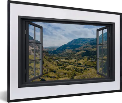 Produktbild von MuchoWow® MuchoWow® Gerahmtes Poster Aussicht - Berg - Natur 60x40 cm - Poster mit zchwarzem Bilderrahmen - Schlafzimmer - Plakat in Rahmen - Drucken