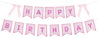 Happy-Birthday-Girlande mit Schleifen, rosa, 13 x 18 cm, Papier