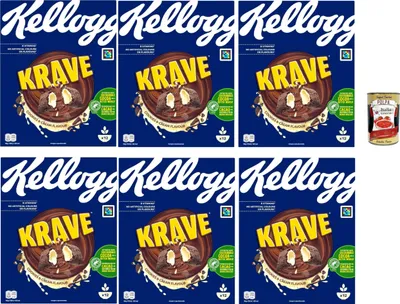 Produktbild von Krave Cookies & Cream | Keks und Cremegeschmack| Frühstückszerealien | breakfast cereals, 6x 375g + Italian Gourmet polpa 400g