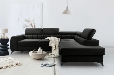 Produktbild von BREGO Schwarz L-Form Ecksofa 270x202 cm Rechte Seite – Schlafsofa mit Bettkasten, Verstellbaren Kopfstützen, Zetta Stoff, Modernes Design, Freistehend, Komfortable Polsterecke