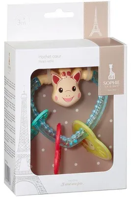 Immagine prodotto di Giocattolo per neonati: sonaglio a forma di cuore con palline colorate, Sophie la Girafe, medaglioni sonori, parti morbide da mordere; favorisce l'udito, la presa e lo sviluppo