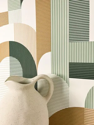 Produktbild von NEWROOM Tapete Grün Vliestapete Streifen - Mustertapete Modern Weiß Braun Linien Bogen Boho-Tapete Boho Ethno-Muster
