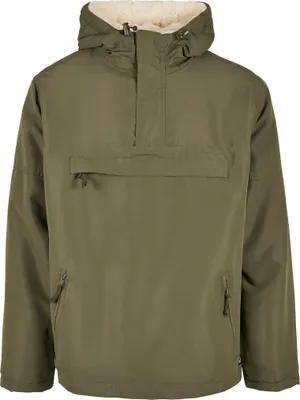 A studio shot of a green hooded jacket.