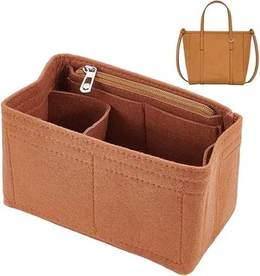 Productafbeelding van Famanu handtasorganizer van vilt - Rechthoekige organizer met rits - 18 x 9 x 11 cm - Kameelbruin