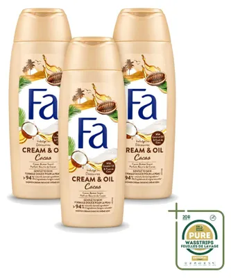 Productafbeelding van 3 x Fa Crème-olie douchegel Kokosnoot & Cacaoboter - 250 ml - Voordeelverpakking - 3 stuks