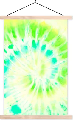 Produktbild von MuchoWow® Textilposter Krawattenfärbung - Grün - Gelb 60x90 cm mit holzfarbenen Rahmen - Textil