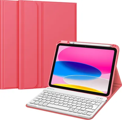 Produktbild von Fintie Tastatur Hülle für iPad 11.Generation 11" 2025, iPad 10. Generation 2022 10.9", Schutzhülle mit TPU Rückschale, Pencil Halter und magnetisch Abnehmbarer Tastatur mit QWERTZ Layout, Pink